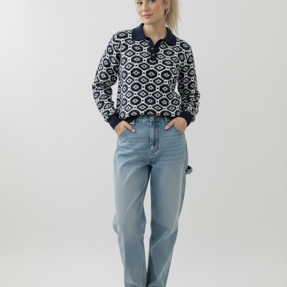 Zara - Long Sleeve - Top - Size Medium - Button Up - Geometric Design - Picture 1 of 13